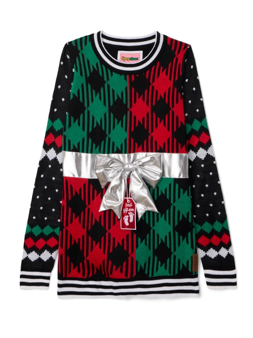 Tipsy Elves Best Gift Ever Maternity Bow Christmas Sweater XL